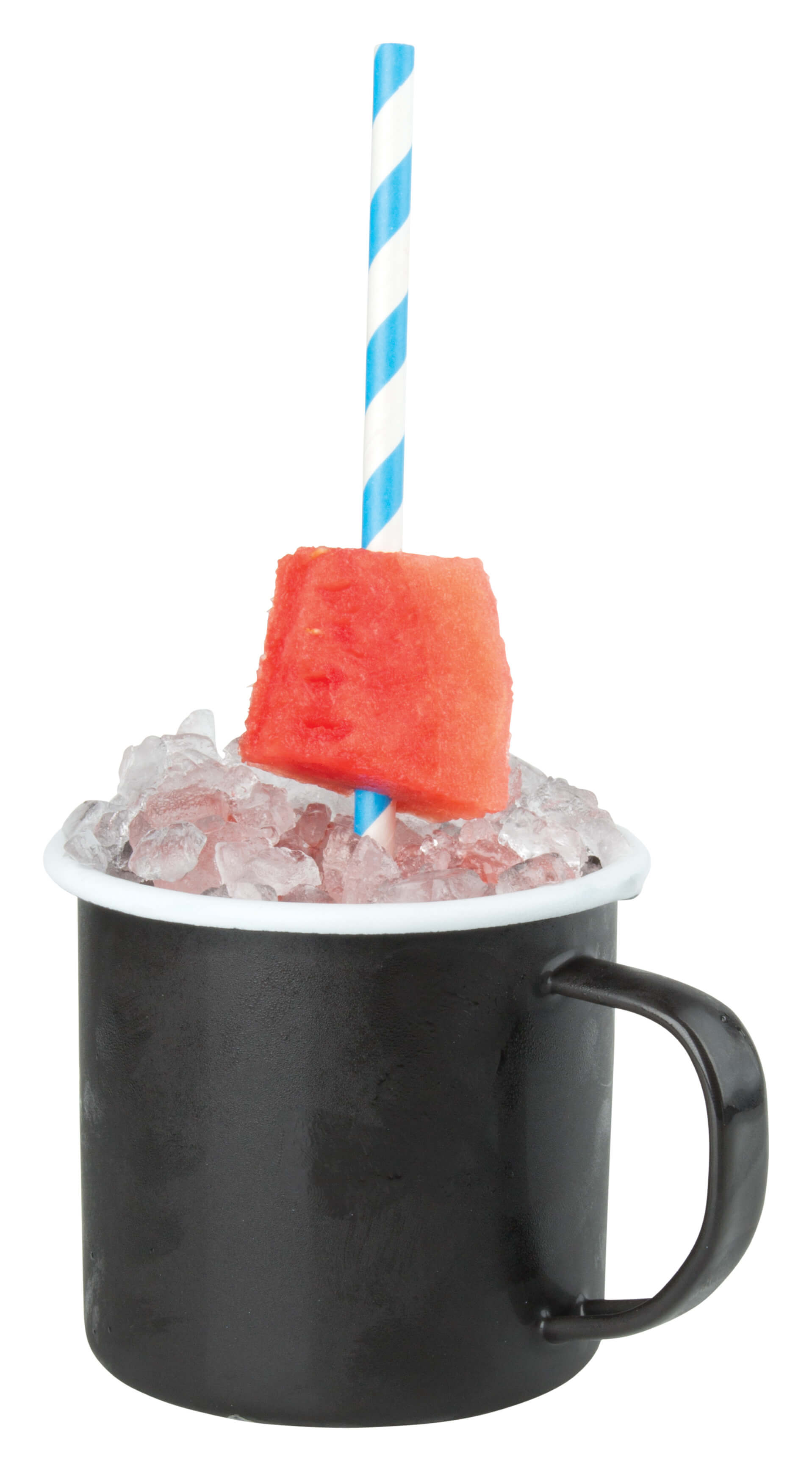 Emaille-Becher mit Henkel, schwarz mit weißem Rand - 360ml